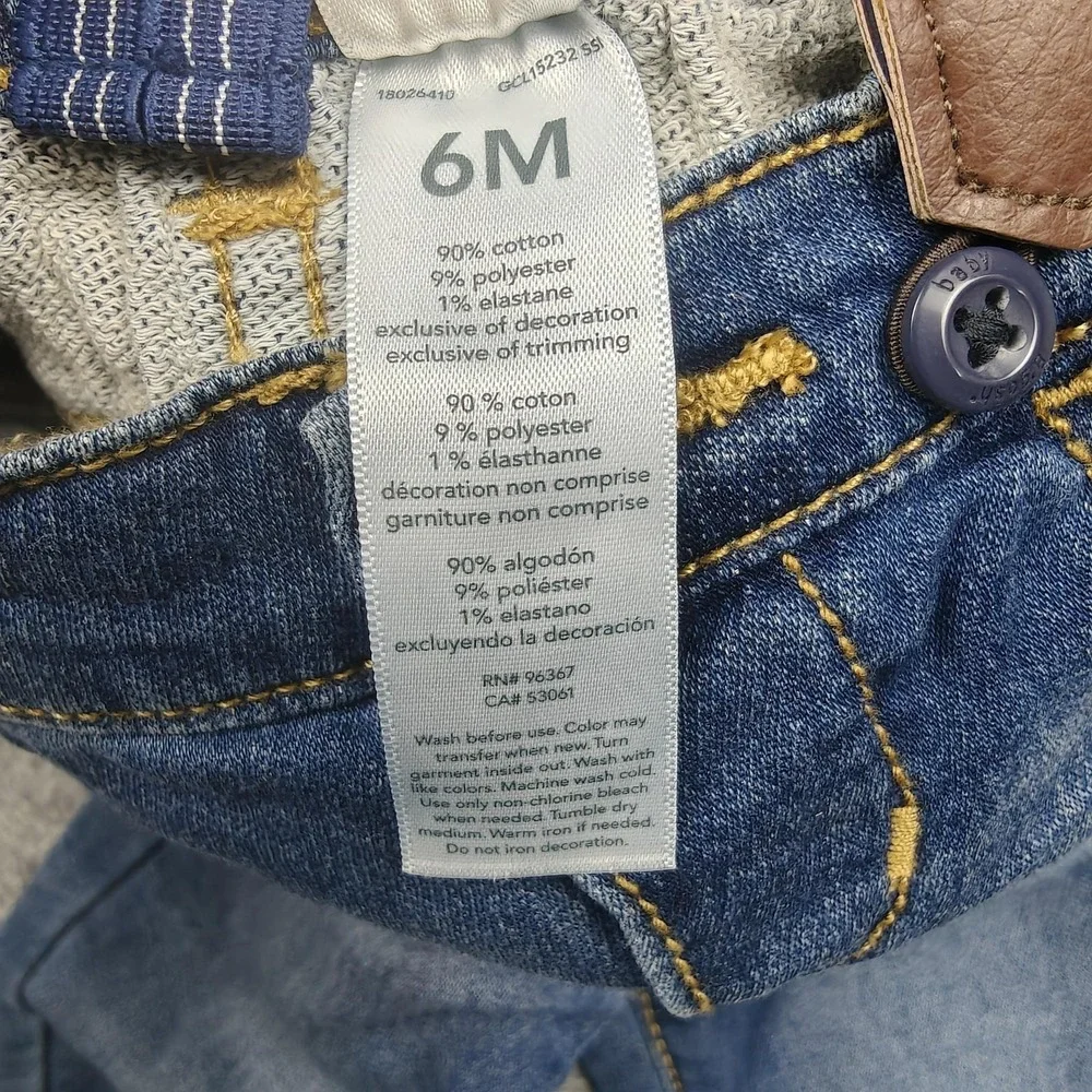 OshKosh B'gosh Jeans Boys Size 3-6 Months Blue Ankle Suspenders Knit Denim New